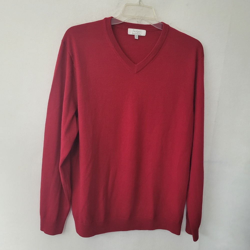 Turnbury Mens XLT Extra Fine Merino Wool Red V Neck Pullover Sweater Lightweight